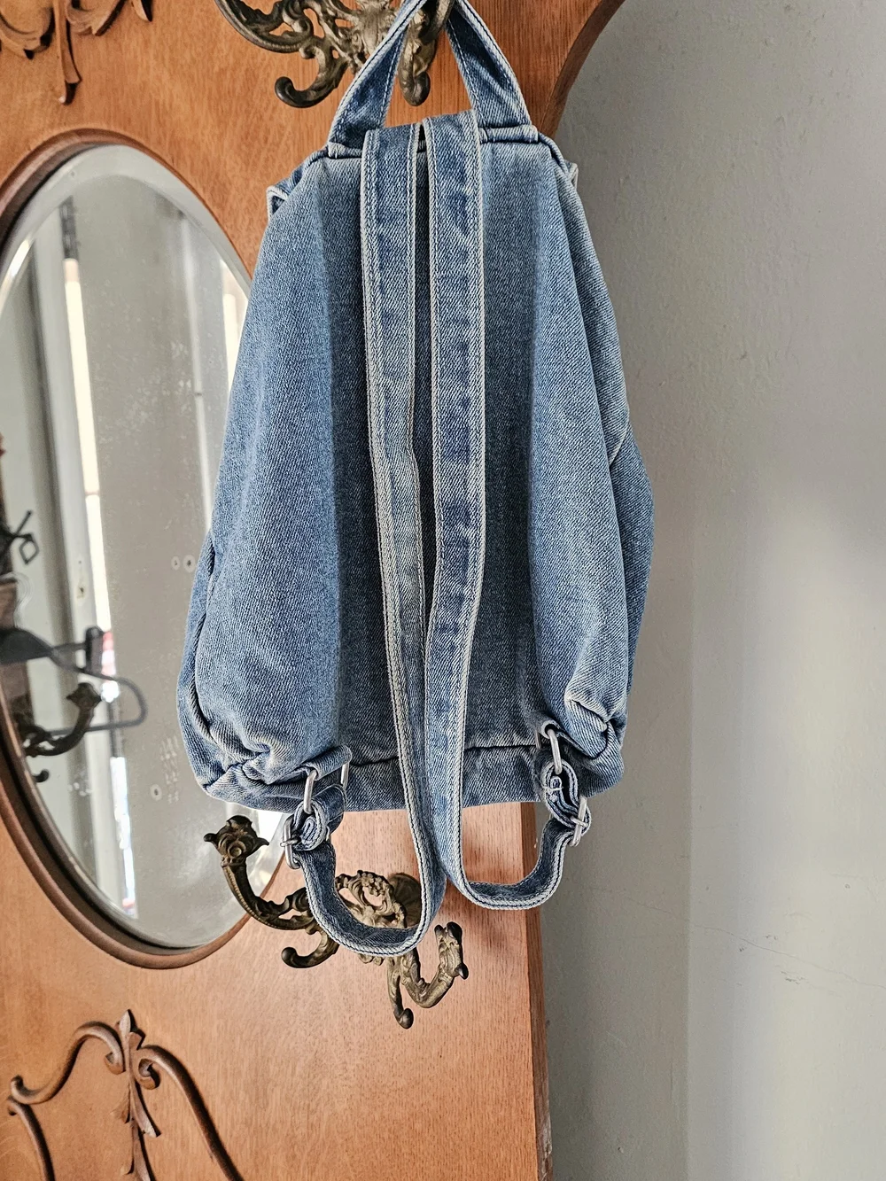 Vintage Esprit Denim Backpack Acid Wash Jean Drawstring 80s 90s